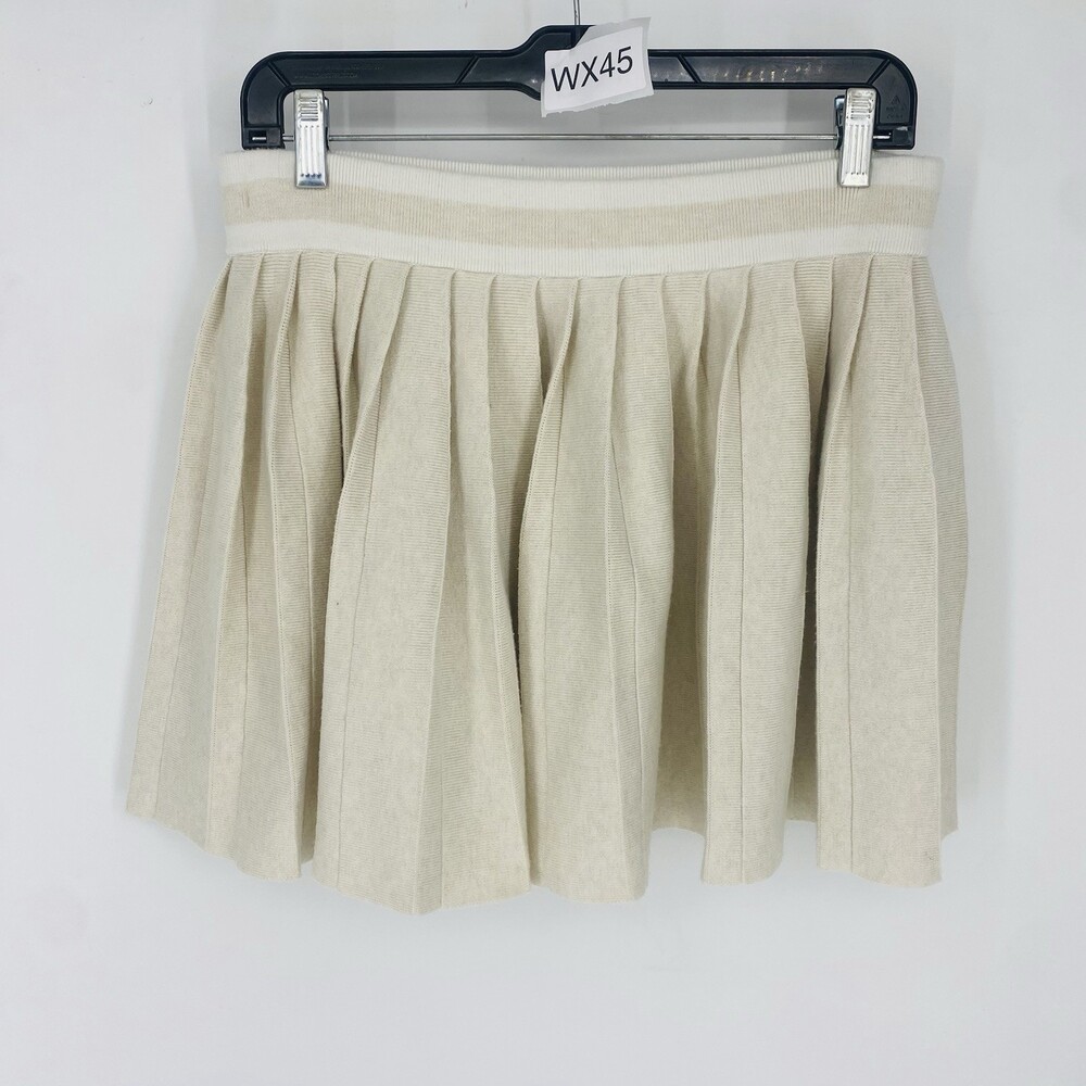 Aerie Cream/White Box Pleat Wool Blend Sweater Mini Skirt Medium Preppy Cheer